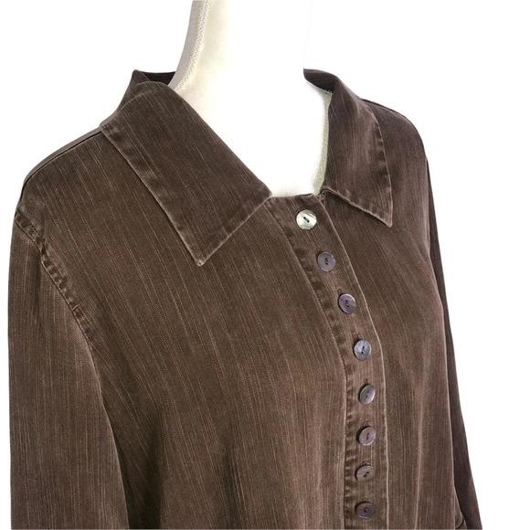 SOFT SURROUNDINGS Lagenlook Romantic Button Down Longline Collard Tunic Blouse - Picture 4 of 9